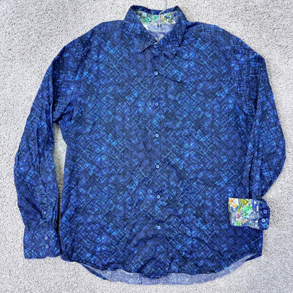 Robert Graham Button Down Mens Large Classic Fit Blue Abstract EUC